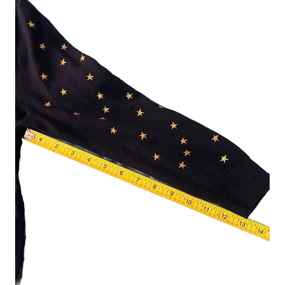 J. Crew Tippi Navy Sweater Embroidered Gold Stars 100% Merino Wool Size Small